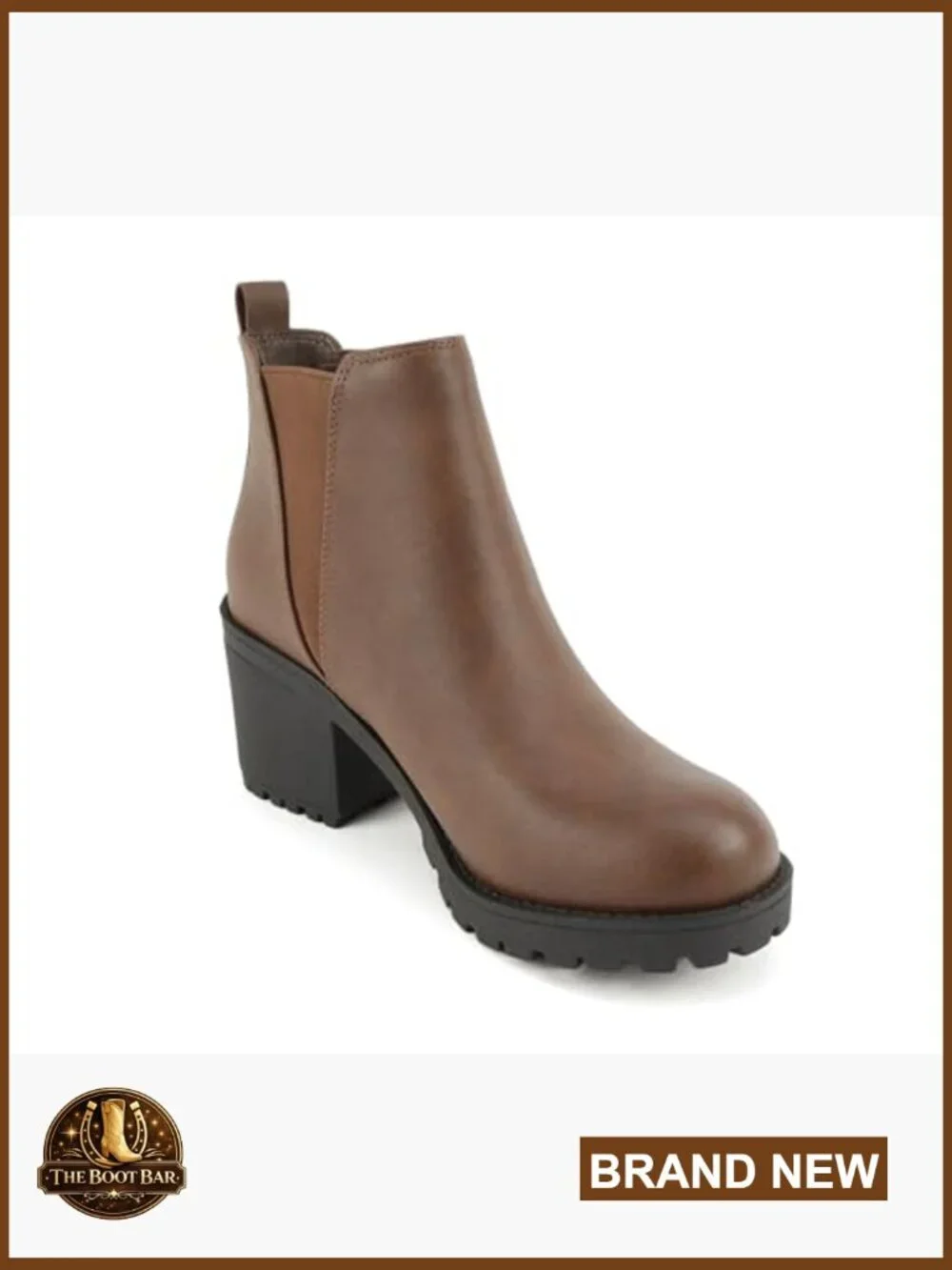 Women's Lug Sole Mid Heel Ankle Booties with Elastic Gore